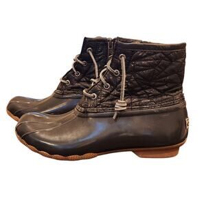 Sperry Saltwater Quilted Waterproof Duck Boots, charcoal gray, size 8.5, zipper